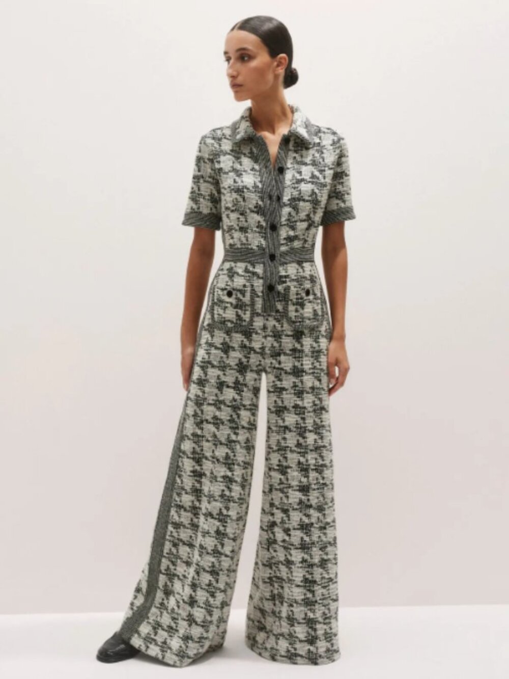 NWT ME+EM Travel Tweed Jumpsuit, Black/White - Size 8